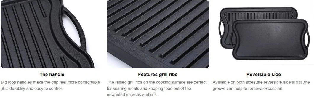 BBQ Cast Iron Reversible Griddle Double Sided Grill Pan Perfect for Stove Tops and Gas Grills