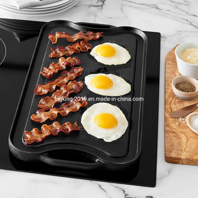 Two Burner Griddle Double Sided Plate Cast Iron Stove Top Grill Reversible Pan
