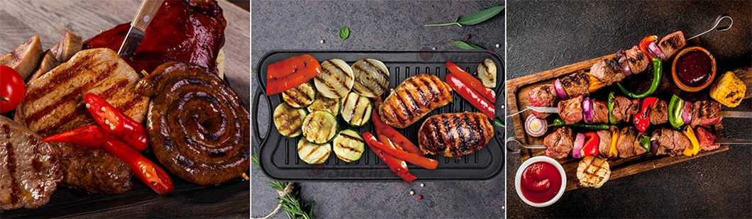BBQ Cast Iron Reversible Griddle Double Sided Grill Pan Perfect for Stove Tops and Gas Grills