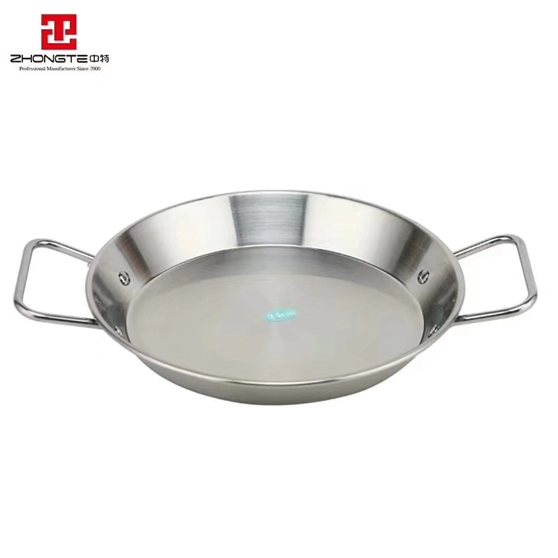 Kitchen Restaurant Round Dish Cooking Fry Pan Spanish Seafood Grill Stainless Steel Paella Pan