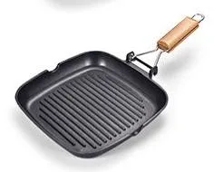 Die-Casting Aluminum Non-Stick Cookware Grill Pan with Wooden Handle