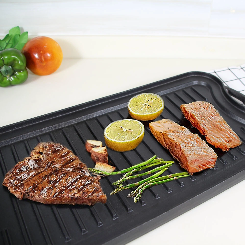 20&quot;X10&quot; Inch 50X27cm Amazon Hot Selling BBQ Cast Iron Rectangular Flat Reversible Roasting Cast Iron Steak Grill Griddle Pan for Indoor Stovetop or Outdoor Camp