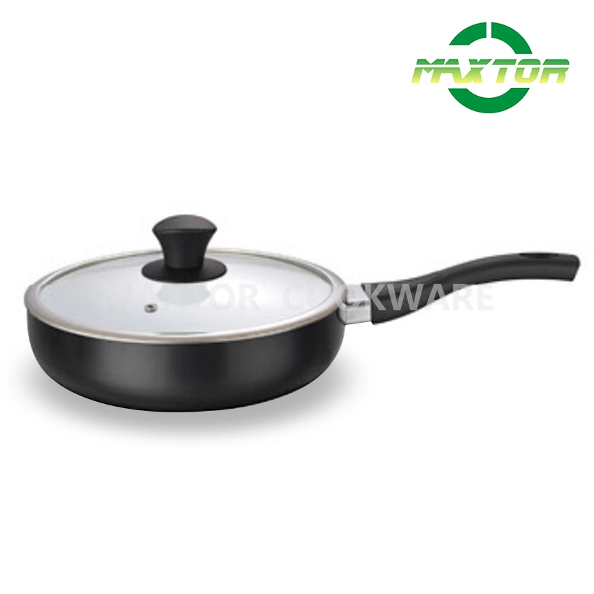 Non Stick Straight Deep Fry Pan with Ss Rim Glass Lid White Ceramic Inside Pots and Pans Aluminum Cookware with Induction Bottom