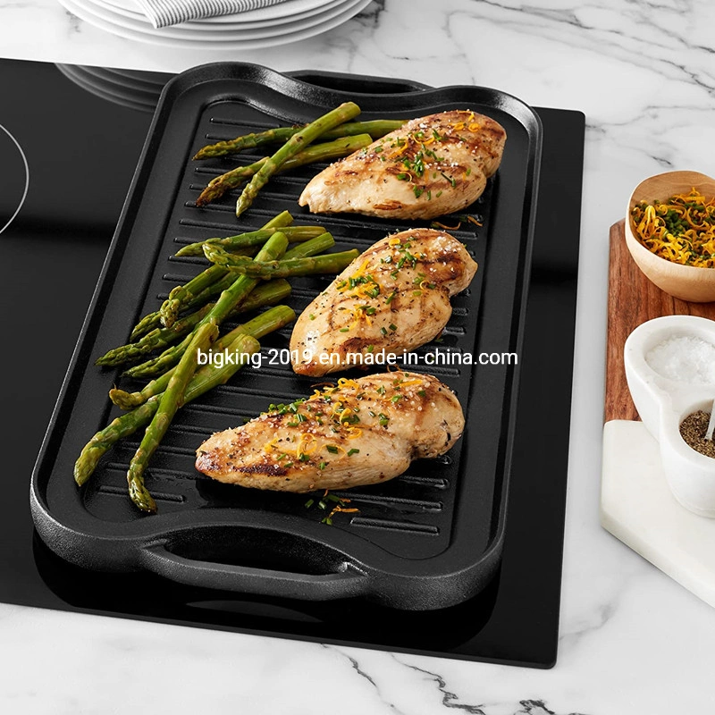 Two Burner Griddle Double Sided Plate Cast Iron Stove Top Grill Reversible Pan
