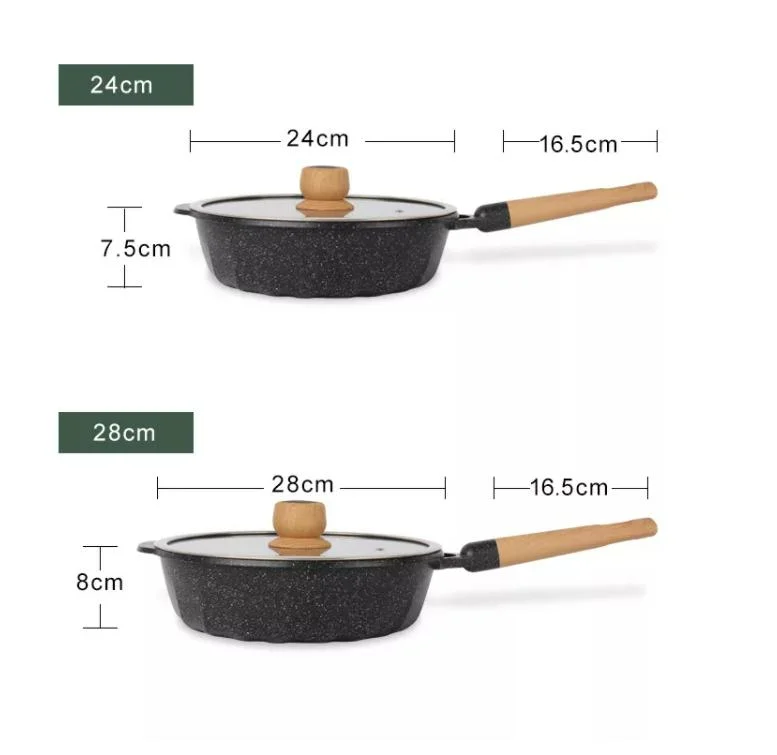 Unique Nonstick Die-Cast Deep Fry Pan Aluminum Cookware Black Color Granite Stone Coating Pots and Pans with Induction Bottom