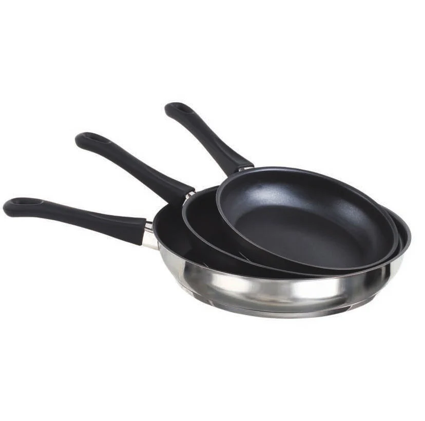 New Design Large Cooking Pan Nonstick Mulit Layer Stainless Steel Deep Fry Pan with Plastic Handle