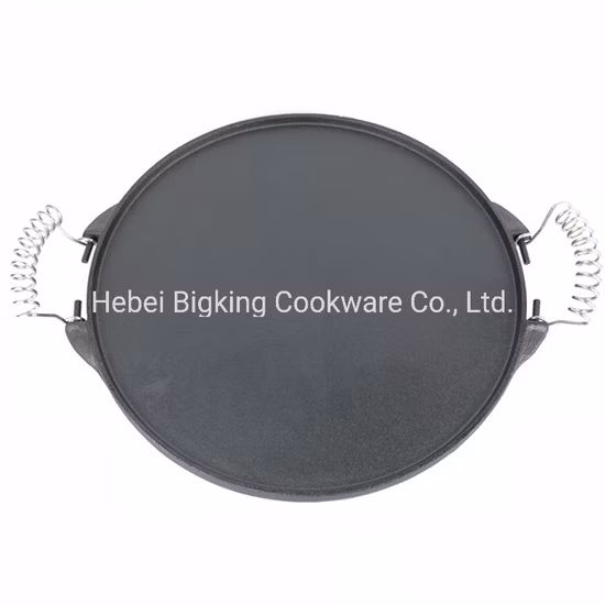 Double Sided Round Cast Iron Reversible BBQ Grill Griddle Frying Pan